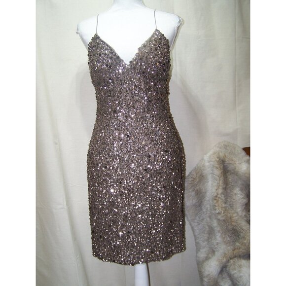 Cache Mini Dress Bronze Sequins Holiday Party Silk Size 10 - Picture 1 of 9